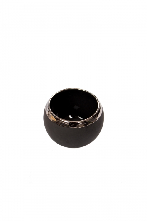 Black Ceramic Tea Cup With Platinum Rim